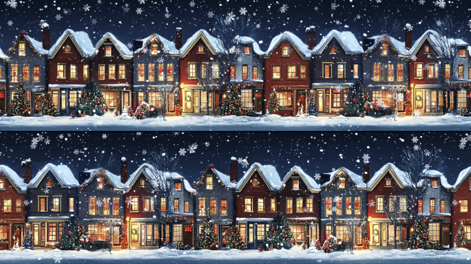 8k圣诞节冬日雪景小镇舞台背景
