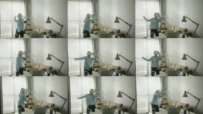 戴着VR眼镜玩游戏