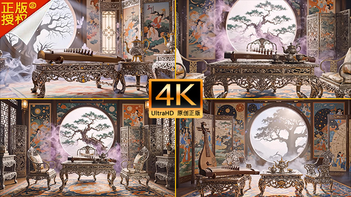 古风雅致琴棋书画背景 新中式禅意客厅背景