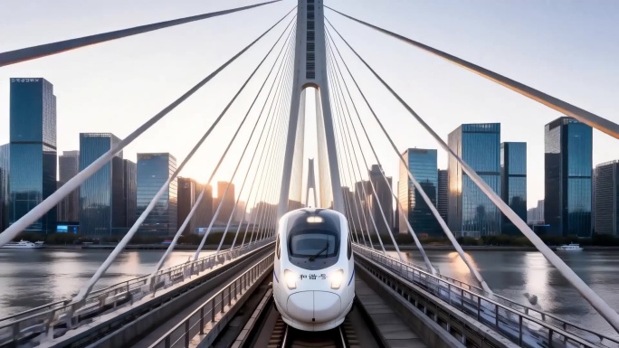 4K和谐号高铁在桥上行驶