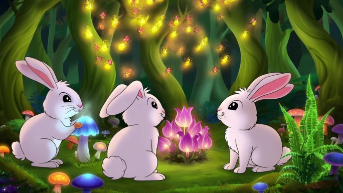 童话森林 卡通兔子 奇幻森林中的小兔子