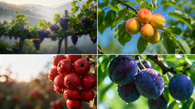 各种绿色水果果园采摘丰收景象