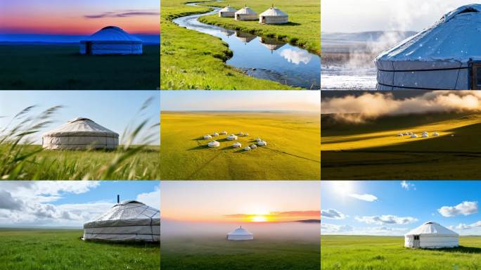 4K四季唯美大草原草原蒙古包