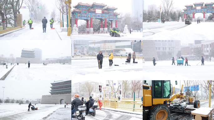 大雪纷飞 雪中穿梭 清理积雪 清雪设备