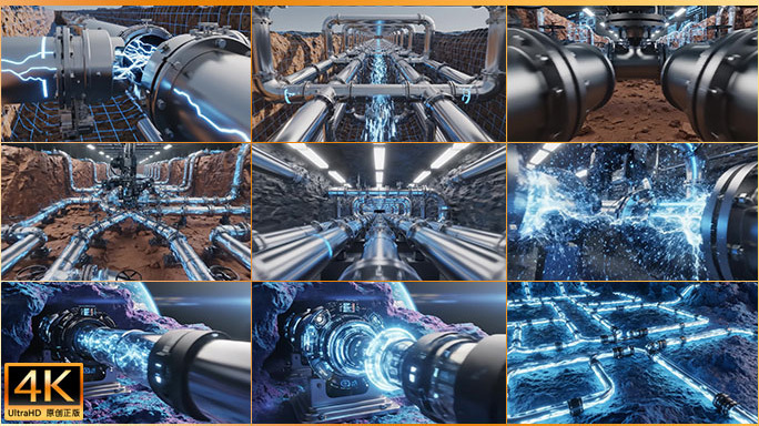 科技感管网生长动画 地下管网/管廊/管道