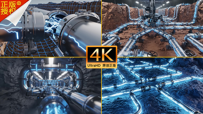 科技感管网生长动画 地下管网/管廊/管道