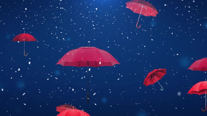 8k蓝色粒子梦幻雪中红伞伤感歌曲循环背景