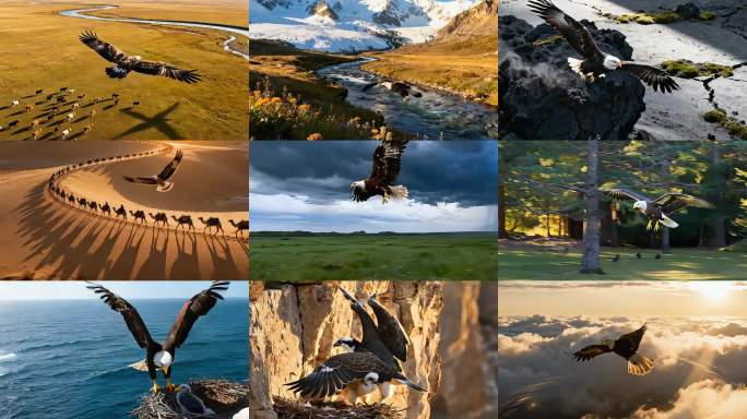 雄鹰翱翔自然壮丽景色