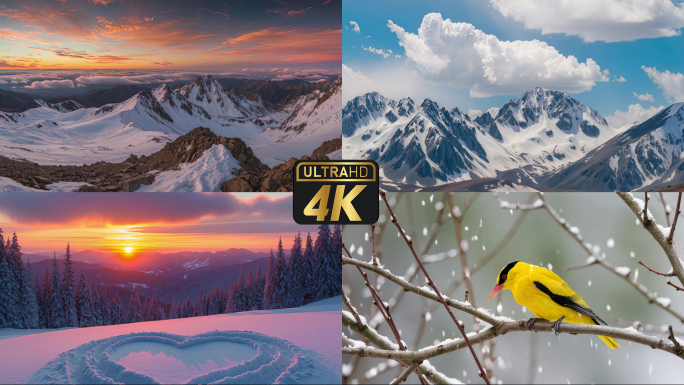 冬天立冬雪景下雪雾凇雪山冰雪世界自然风光