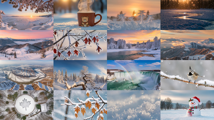 冬天立冬雪景下雪雾凇雪山冰雪世界自然风光