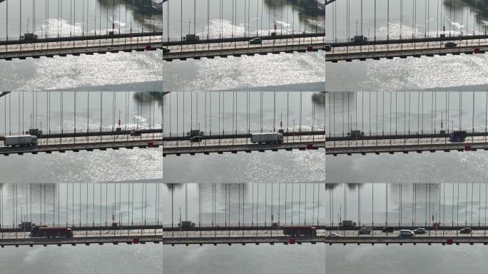 阳光下的佛山斜拉桥车流