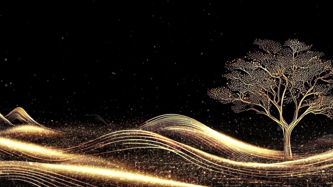 6k鎏金线条山水月亮背景循环