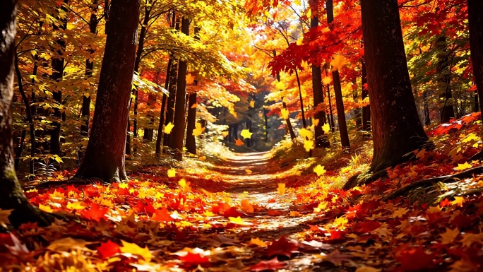 秋日枫树林金色阳光