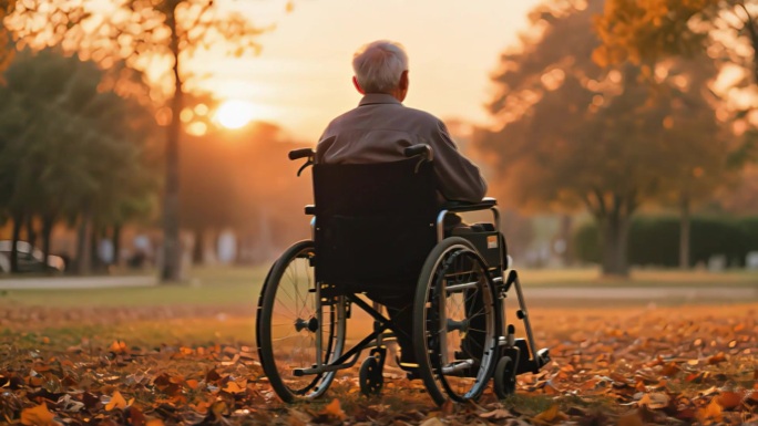 坐轮椅的老人背影 孤独 空轮椅