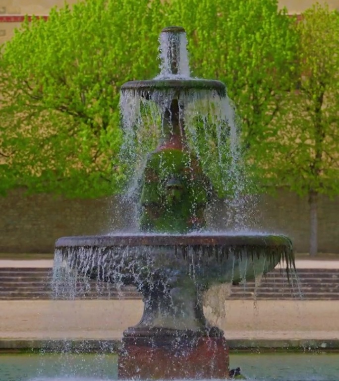 法国的皇家古堡喷泉。中世纪地标皇家城堡枫丹白露及其周边公园区域和湖泊。