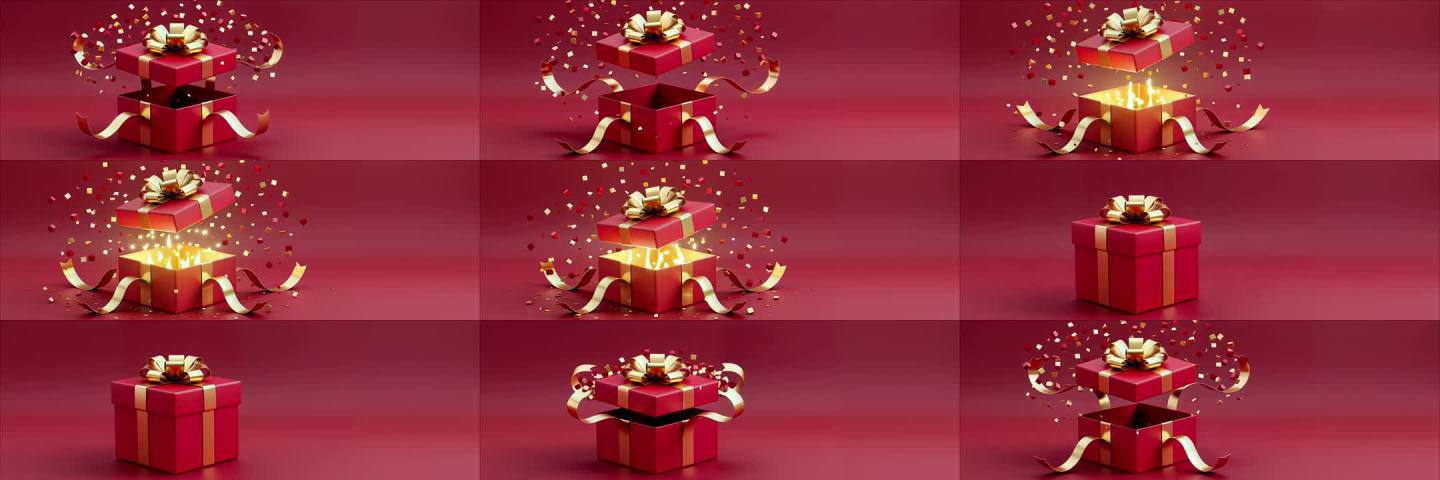 6k无缝循环礼盒开启金色光芒特效