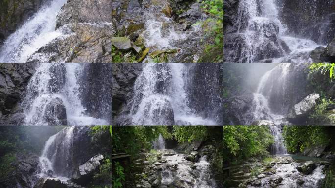 夏日清凉山间溪流干净景观山水瀑布