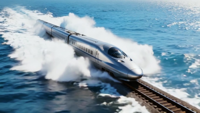 高铁穿行海浪与隧道