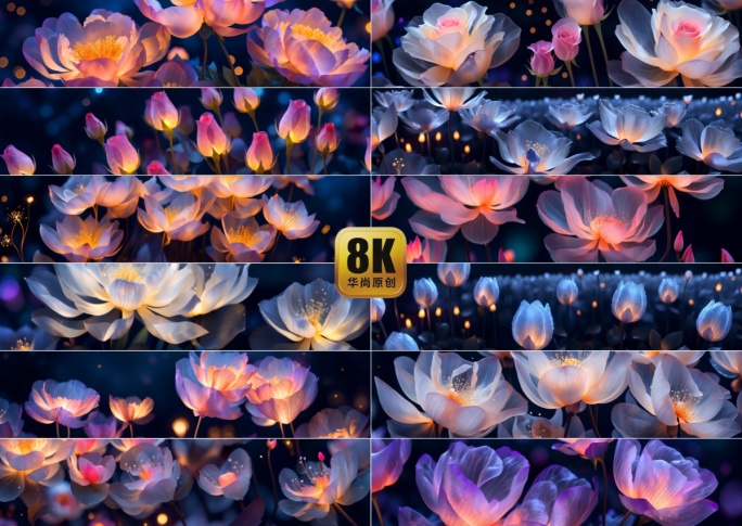 8k超宽屏梦幻花朵开放延时宁静艺术背景
