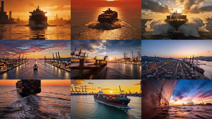 轮船货轮轮船出海港口海运集装箱船远洋货轮