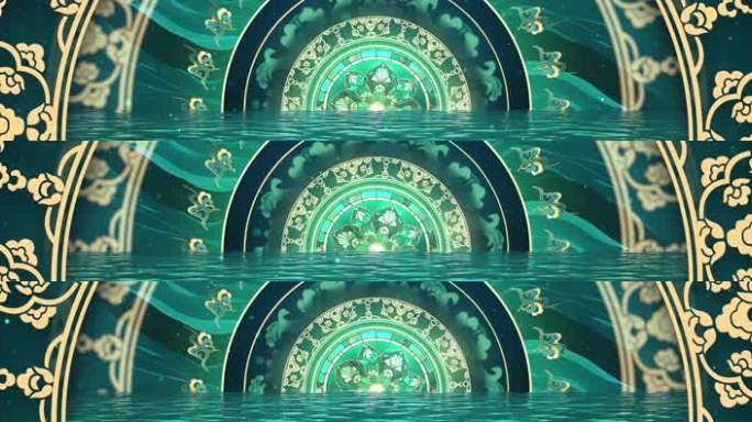 国潮绿色鎏金纹样动态背景