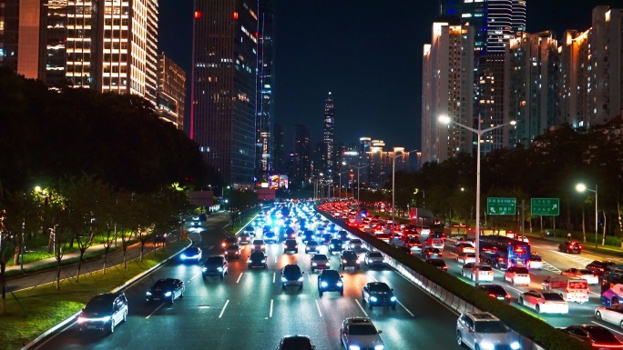 深圳福田滨海大道城市夜景车流穿梭