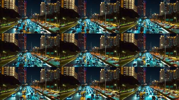 深圳福田滨海大道城市车流穿梭