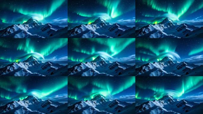 极光笼罩雪山夜景