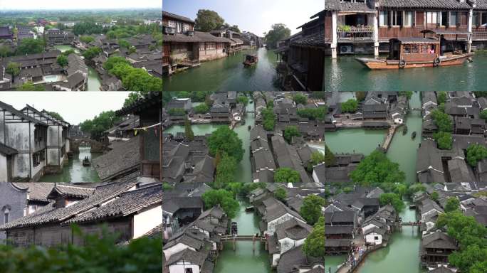 小桥流水青瓦白墙 乌镇航拍