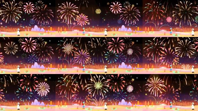 卡通新年庆典烟花背景