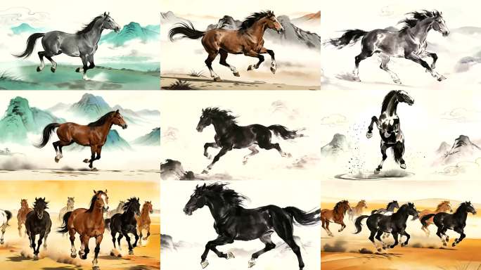 马 骏马奔驰 中国风马奔跑 马年素材