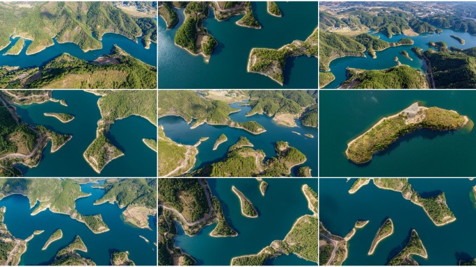 航拍千岛画廊碧波粼粼 青山岛屿错落如仙境