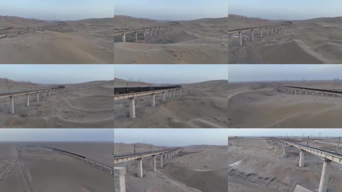 沙漠铁路戈壁火车煤炭运输