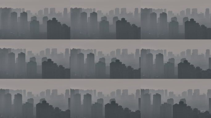 城市雾霾高楼剪影