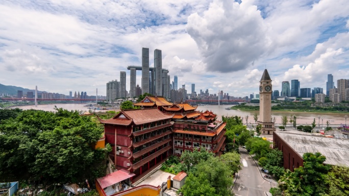 【4K超清】重庆千佛寺朝天门蓝天白云延时