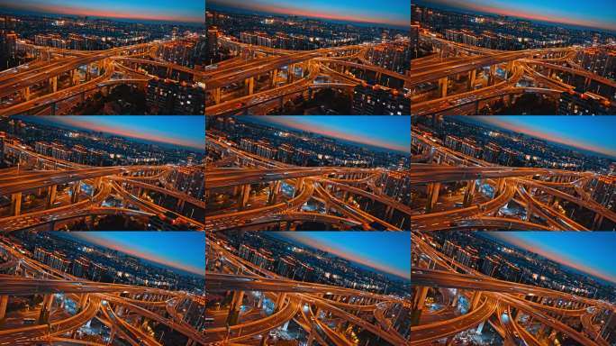 江苏盐城市区航拍建筑夜景城西环路高架枢纽