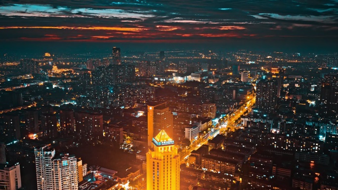 江苏盐城市区航拍建筑老城区农业银行大厦