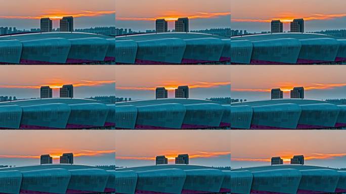 江苏盐城市区航拍建筑群盐南体育馆