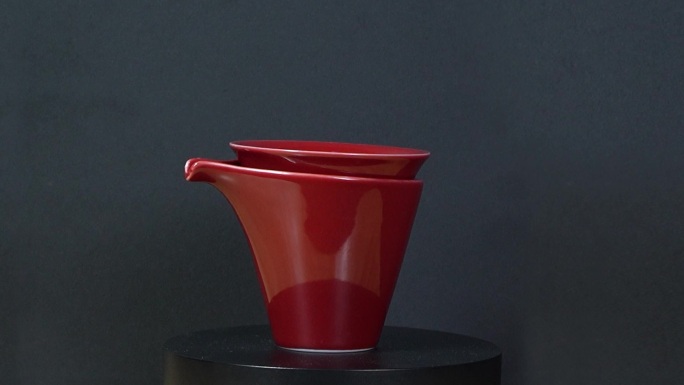 珊瑚红陶瓷公道杯