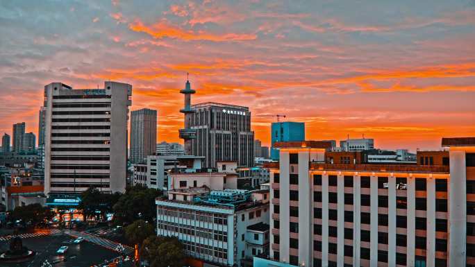 江苏盐城市区航拍建筑大铜马西侧建筑群