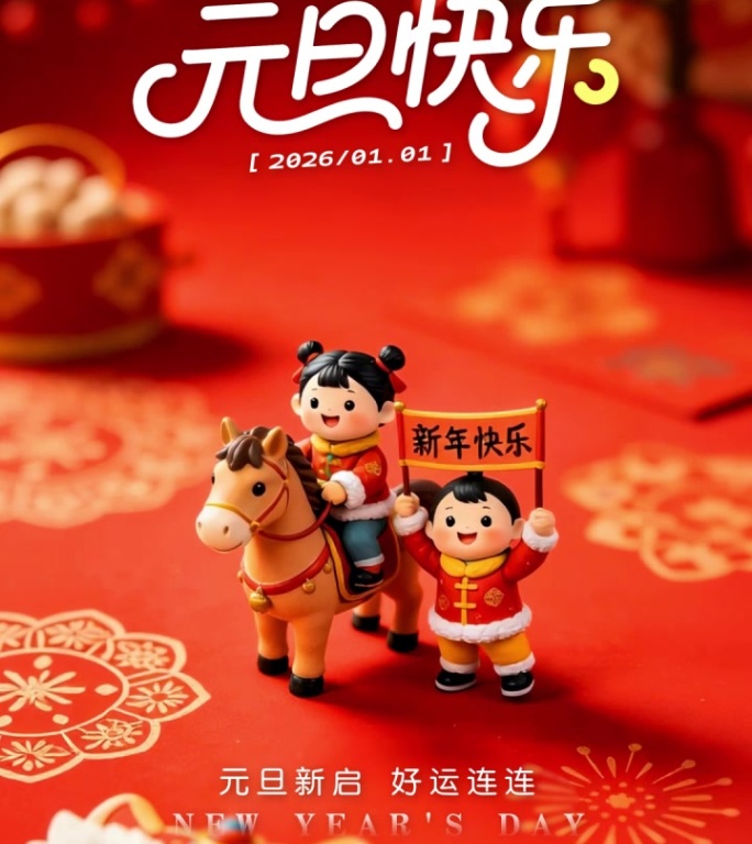 2026元旦新年快乐马年跨年微缩景观模板
