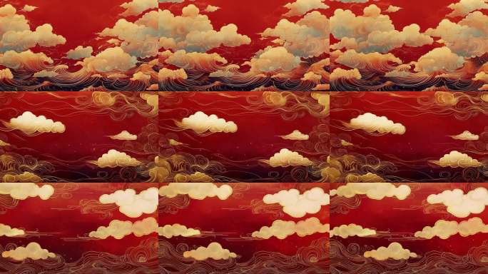 国潮金色云纹红色祥云背景
