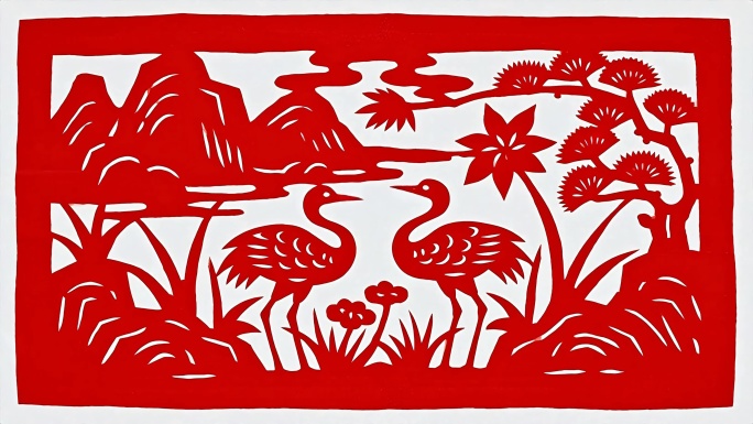 松鹤延年剪纸装饰素材