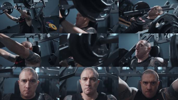 健身房男子杠铃卧推