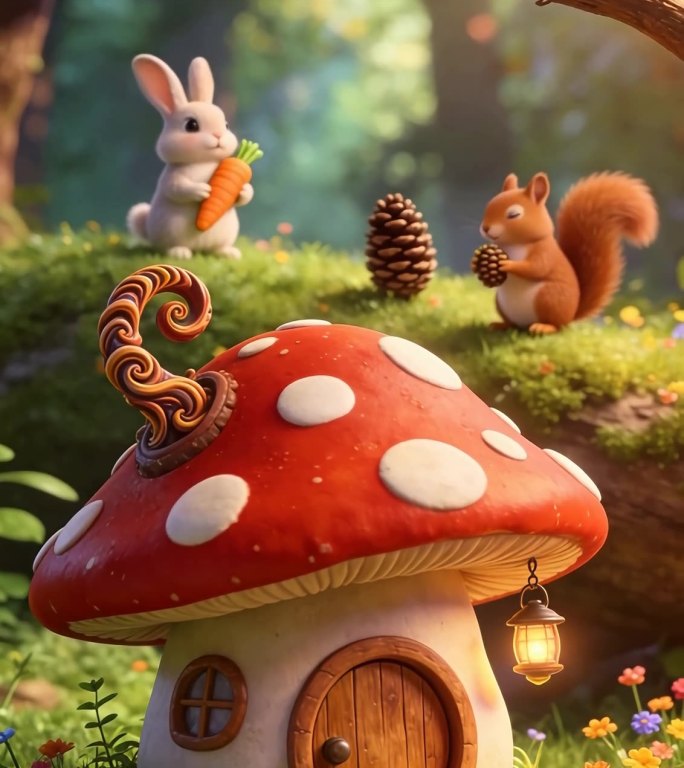 童话蘑菇屋与森林小动物