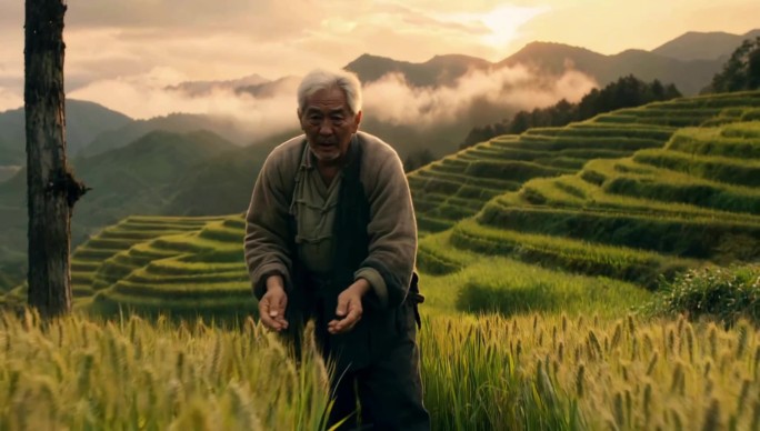 小麦麦田播撒种子粮食农民播种丰收麦子撒种
