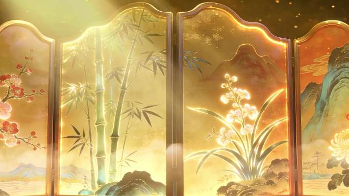 国朝屏风山水花鸟