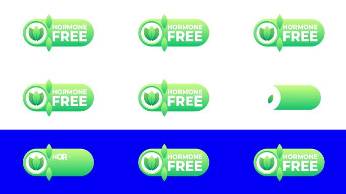 无激素绿色渐变标志动画，背景为白色和蓝色。
