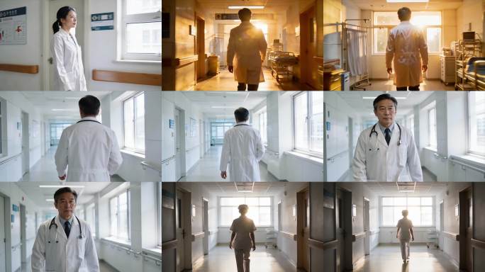 医生护士医院走廊行走背影 医护人员工作