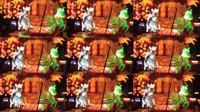 中国马年春节里手工非遗糖画马和旋转木马